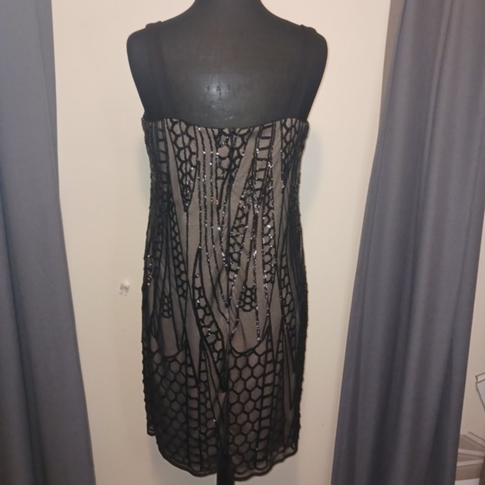 R&M Richards Petite Black Sequin Bling Art Deco Mesh Cocktail Dress 12P - Picture 5 of 9
